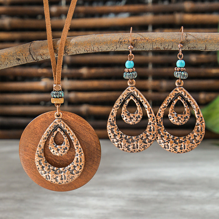 Wholesale Bohemian Dreamcatcher Tassel Earrings and Wooden Pendant Necklace Set
