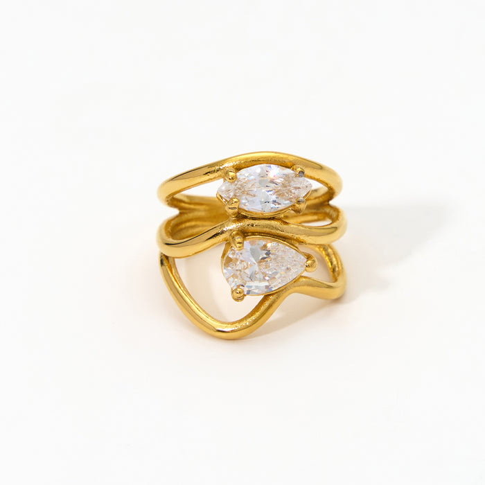 Wholesale Original design, high-end feel, stainless steel zircon inlaid ring, fashionable irregular bracelet