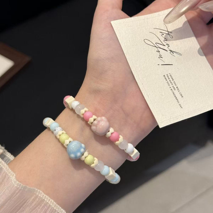 Wholesale Macaron bead bracelet, niche design, elastic bracelet, light luxury temperament, contrasting color accessories