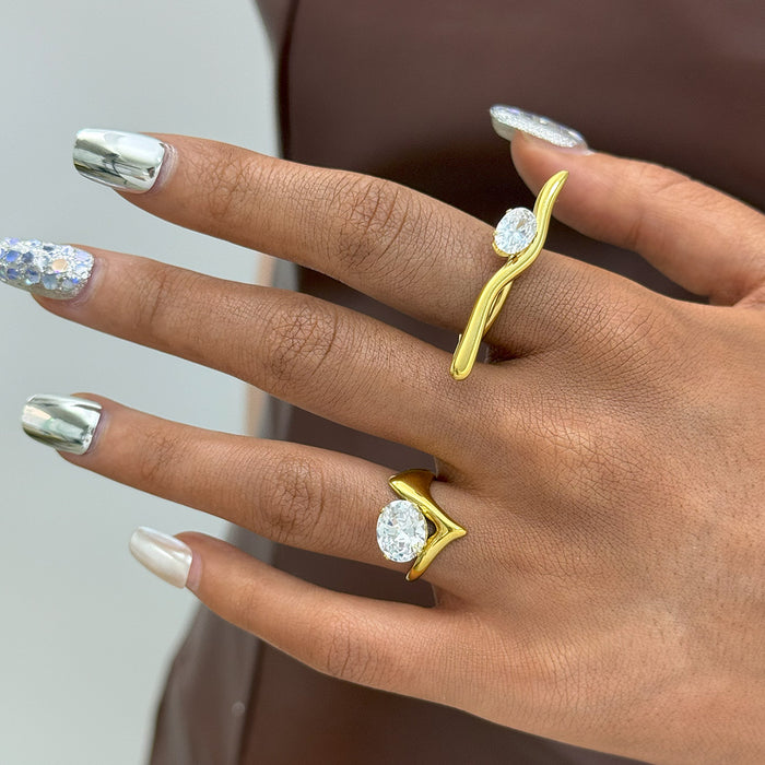 Wholesale Stainless Steel Geometric Line Open Ring Simple Niche Design Hand Jewelry