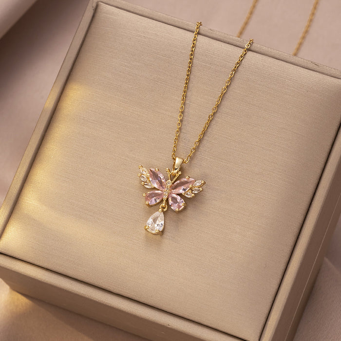 Wholesale Necklace, butterfly tassel, niche, simple, fashionable temperament, titanium steel lock chain