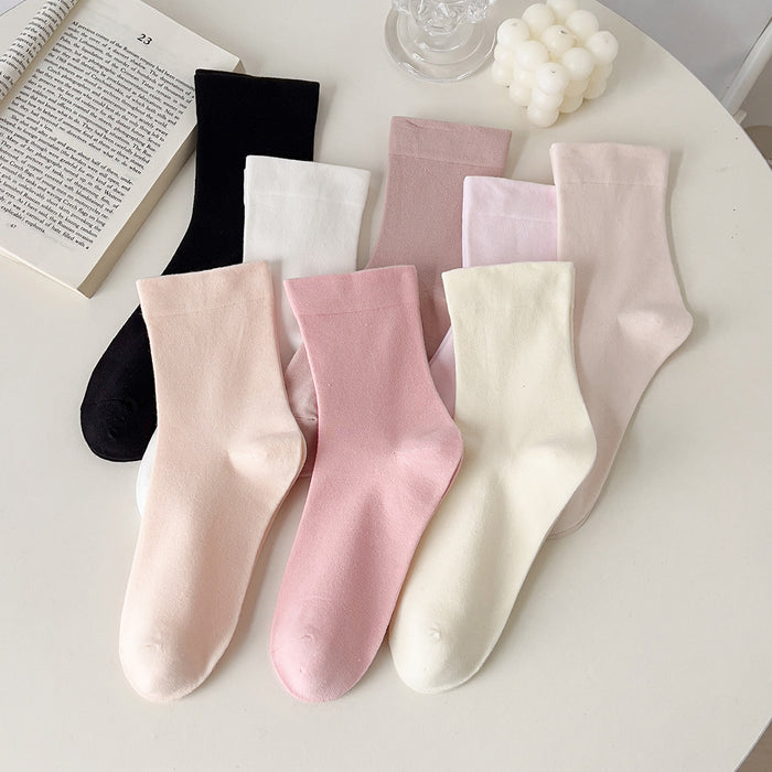 Wholesale Pure cotton boneless socks, children's mid tube socks, loose mouth solid color stacking socks