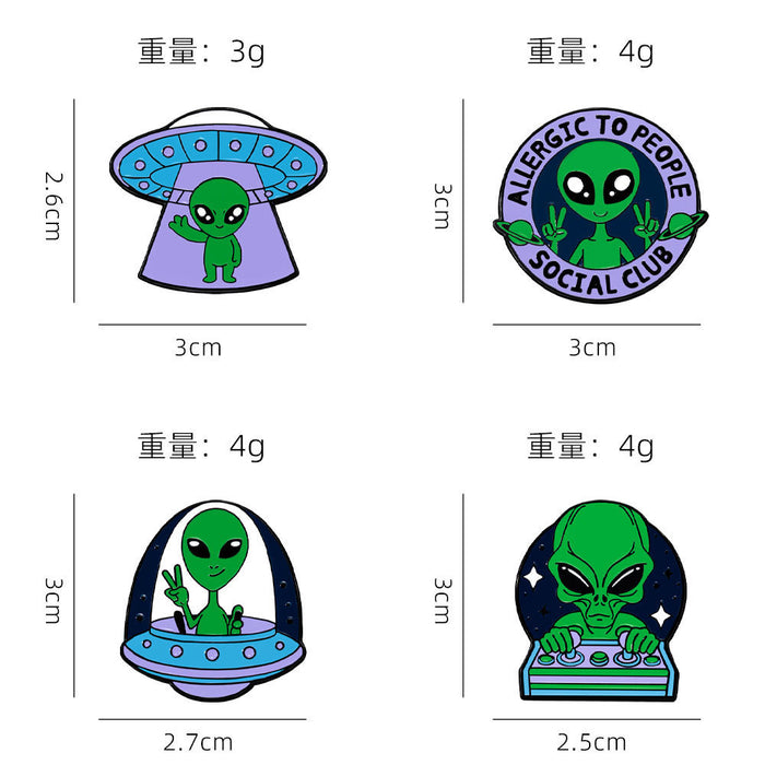 Wholesale Funny alien series badges cute cartoon space alien flying saucer brooch