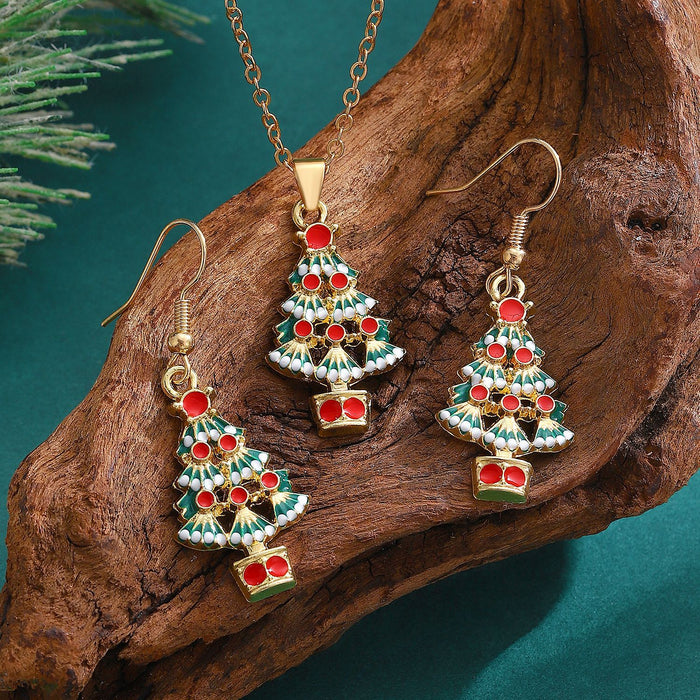 Wholesale Christmas Tree Necklace Christmas Ornaments Elk Socks  Snowman Necklace Earrings Set