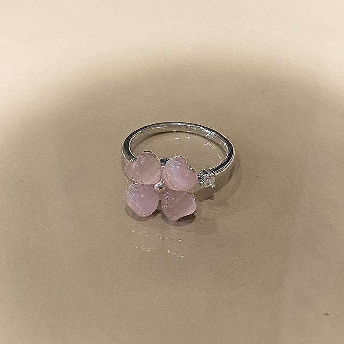 Wholesale Imitation Jade Marrow Butterfly Ring, Rotating Four Leaf Clover Flower Style, Stacked with Finger Ring
