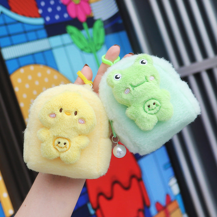 Wholesale Trendy Plush Animal Backpack Coin Purse Light Green Zipper Pouch Gift