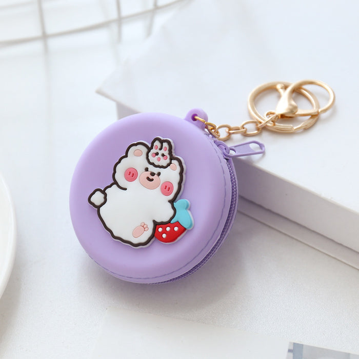 Wholesale Cartoon round silicone coin purse cute coin data cable storage bag girls bag pendant access control key bag