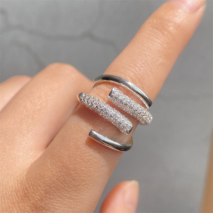 Wholesale RAKOL Japanese and Korean personality light luxury geometric copper inlaid zircon commuter versatile women's snake bone ring