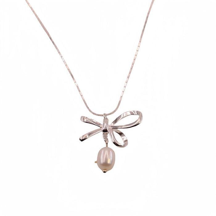 Wholesale S925 Silver  Bow Pearl Pendant Necklace All-match  Clavicle Chain