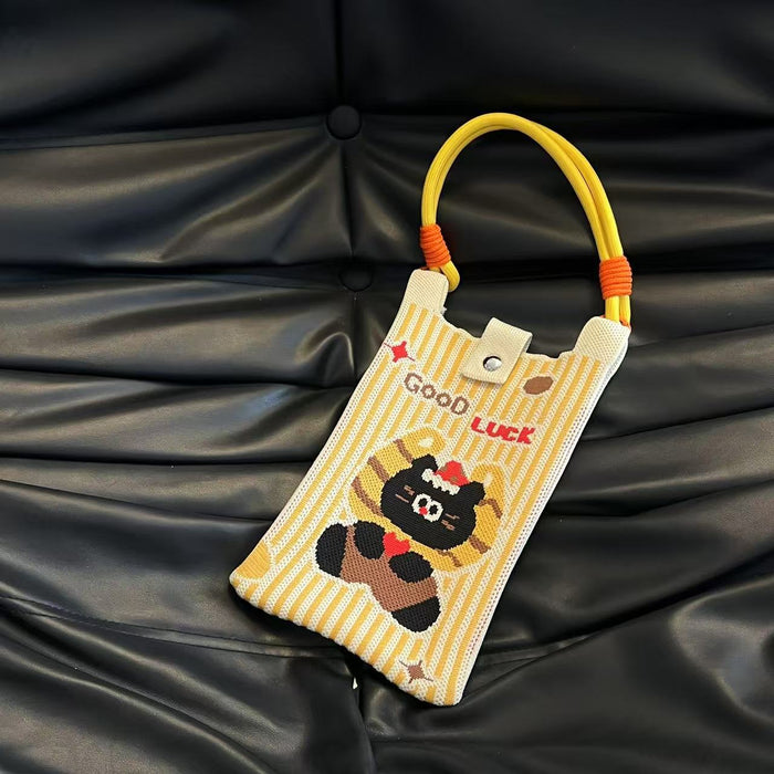 Wholesale Mobile phone bag cartoon knitted bag dopamine color matching handbag niche versatile shoulder crossbody bag