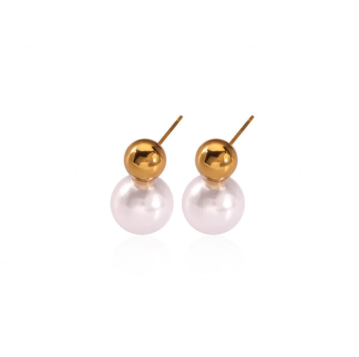 Wholesale Leaf Imitation Pearl Earrings Stainless Steel Gold-Plated Round Geometric Earrings