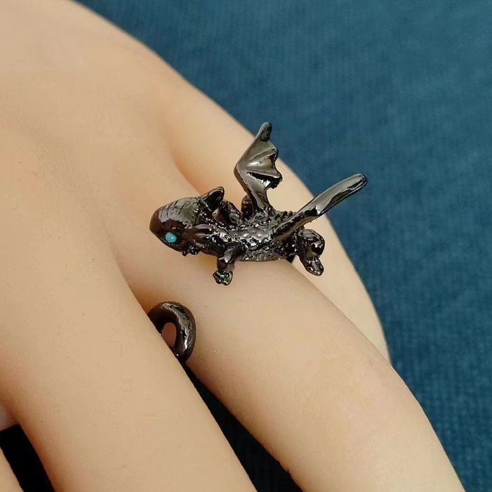 Wholesale Retro personality flying dragon shaped ring, niche design, cute ring, open index finger ring