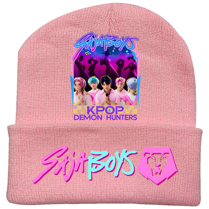 Wholesale Kpop Knitted hat fashion curled brim beanie printed