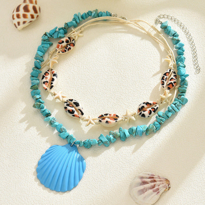 Wholesale Blue Shell Pendant Necklace Shell Stacked Clavicle Chain for Women