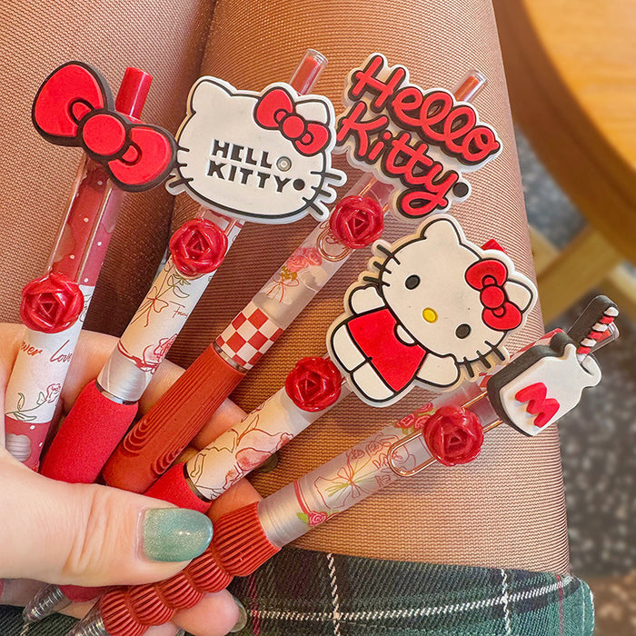 Wholesale 5pcs Red Rose Press Gel Pen Students Brush Quick Dry Test Pen