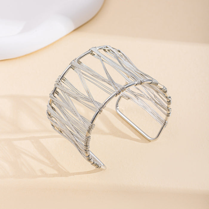 Wholesale Fully managed jewelry with personalized design, wire braided bracelet, exaggerated opening, irregular bracelet