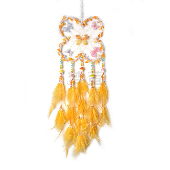 Wholesale Handmade Dream Catcher Wind Chime with Feathers Pink Kids Room Decor MOQ≥2