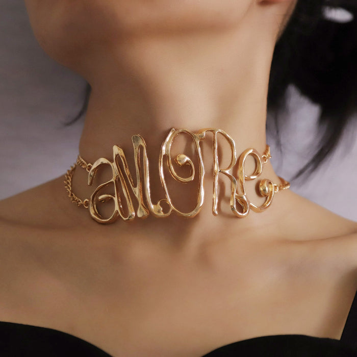 Wholesale Irregular letter clavicle chain metal exaggerated high sense