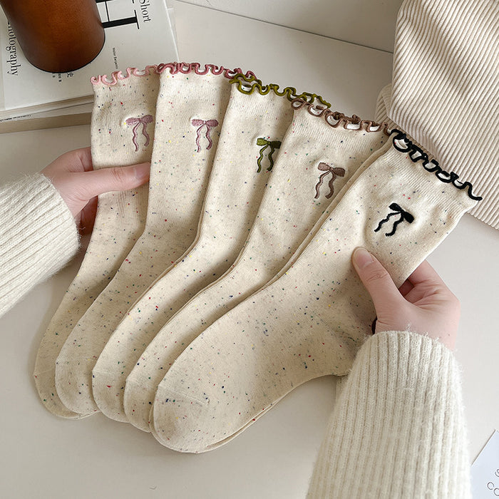 Wholesale New Socks Stacking Socks Cute Embroidered Bow Middle Socks