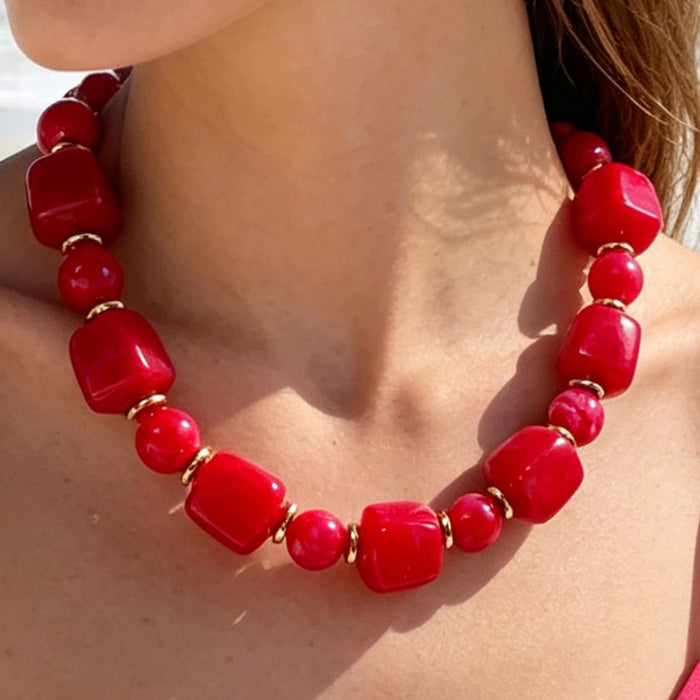 Wholesale Acrylic Bohemian Rainbow Beaded Chain Necklace Jewelry Accessory MOQ≥10