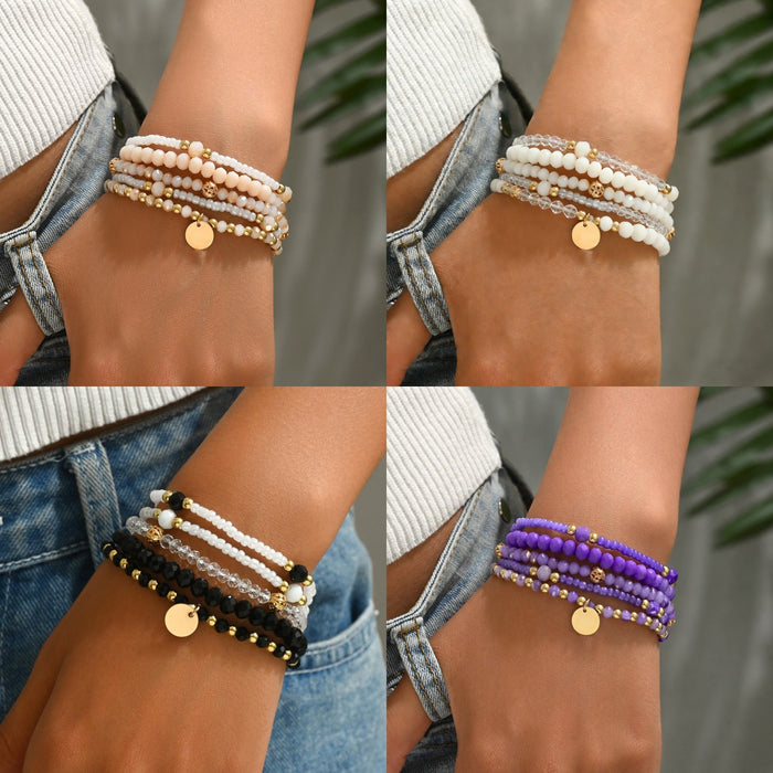 Wholesale Geometric Woven Glass Bead 5-Piece Bracelet Set Black White Jewelry Accessory MOQ≥2