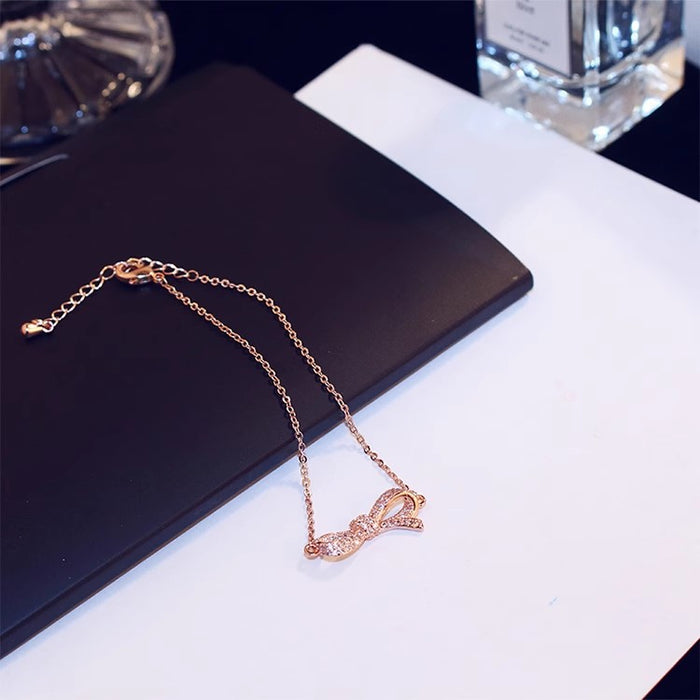 Wholesale Temperament bow adjustable diamond studded niche design wristband ring