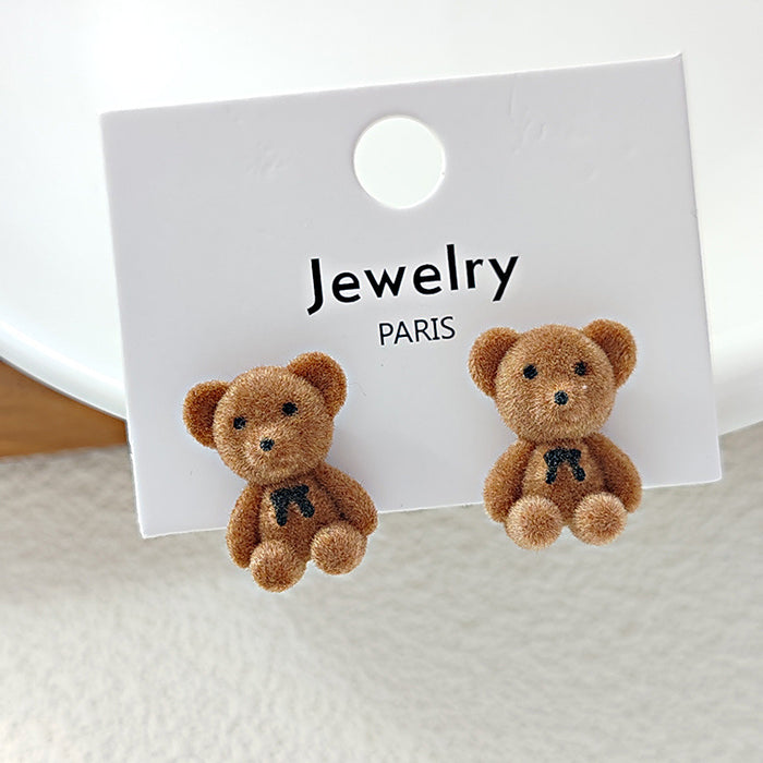 Wholesale Silver needle plush cartoon minimalist earrings, plush earrings, niche design earrings