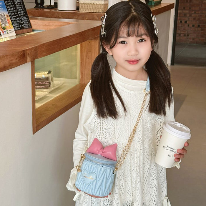 Wholesale Children's bag, cute bow, contrasting color mini bucket bag, girls' chain crossbody bag
