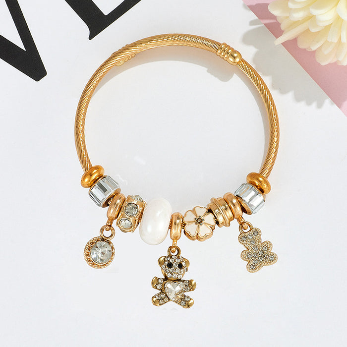 Wholesale Stainless Steel Rhinestone Butterfly Swan Beaded Bracelet MOQ≥2