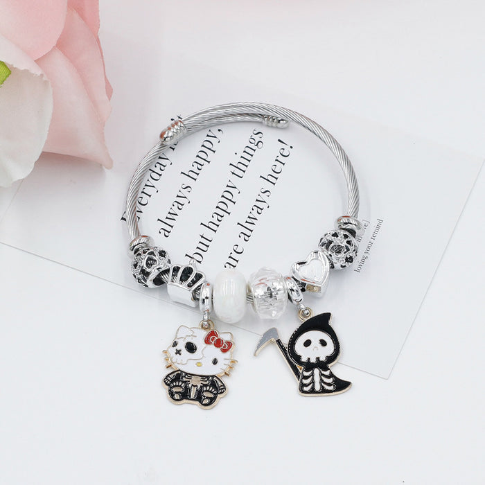 Wholesale Women' s Stainless Steel  Skull Ghost Beaded Bracelet MOQ≥2