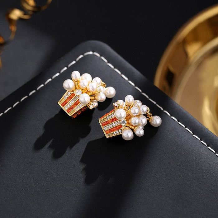 Wholesale jewelry sparkling diamond size pearl stereo popcorn shape creative personality necklace earrings