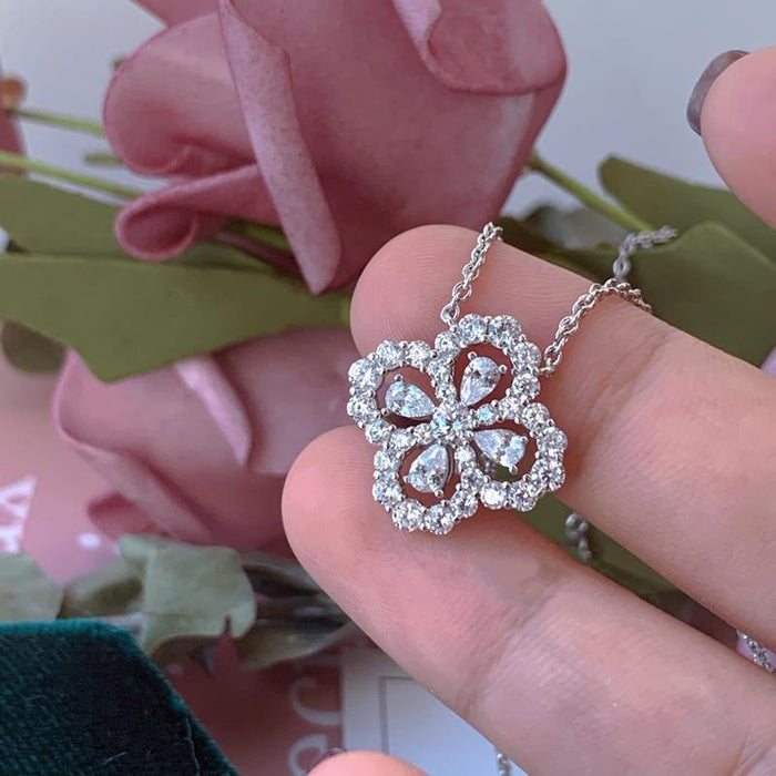 Wholesale Pure silver clover full diamond light luxury lucky women's necklace fashionable and versatile
