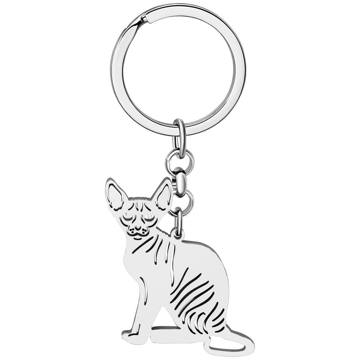 Wholesale Keychain Image Stainless Steel Hollow Cat Pendant Keychain