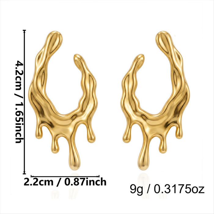 Wholesale Stainless Steel Irregular Geometric Earrings Vintage Lava Liquid Metal C-Shape Hoops