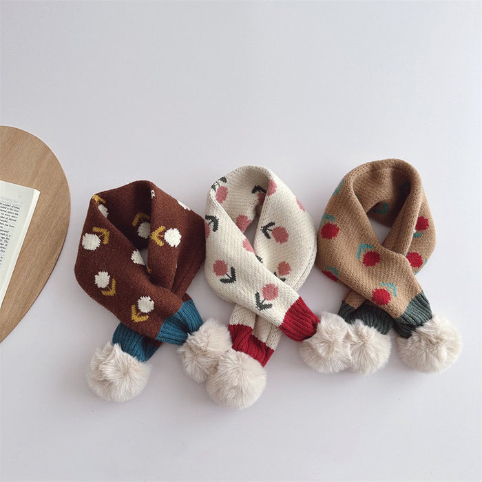 Wholesale Children's Scarf for Boys and Girls Neck Retro Mori Style Thickened Knitted Fur Ball Jacquard Scarf