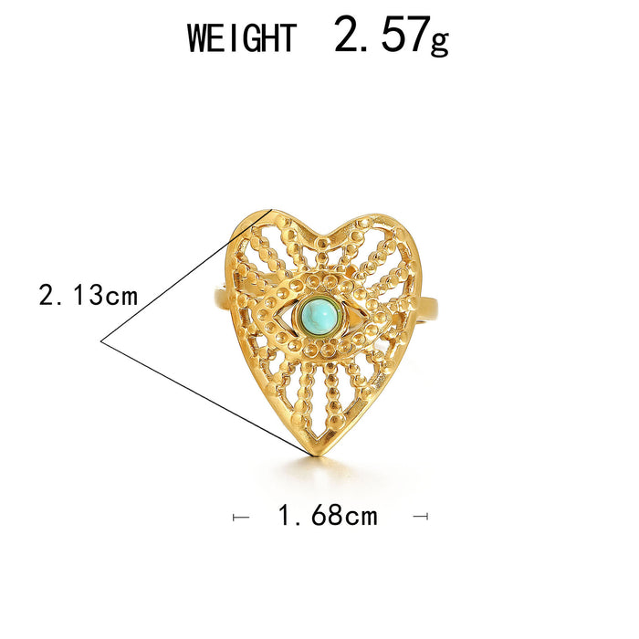 Wholesale stainless steel gold-colored turquoise adjustable ring