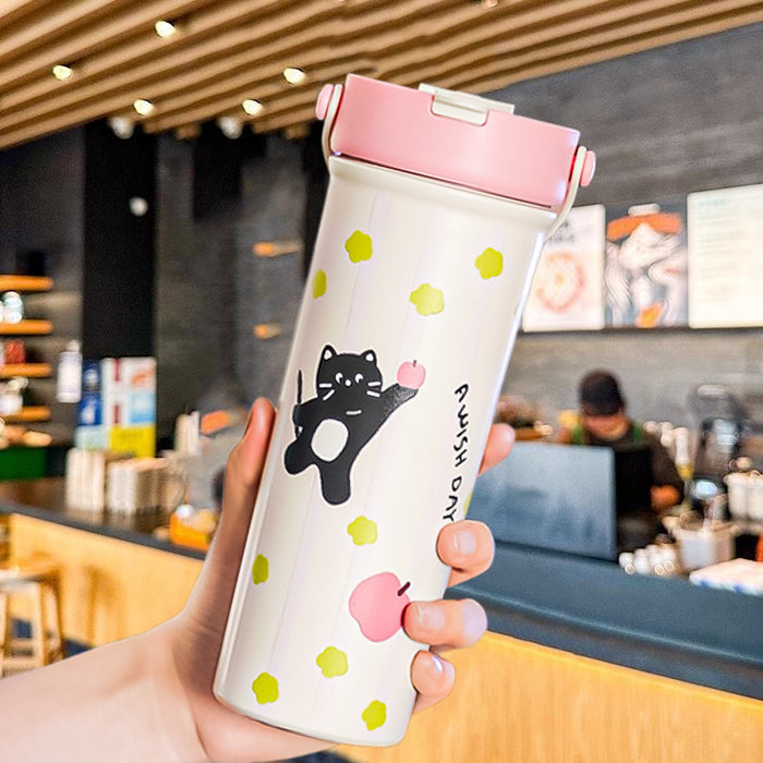 Wholesale Cartoon Thermos Cup Stainless Steel Coffee Cup Large-Capacity Straw Water Cup Fruit Tea Cup