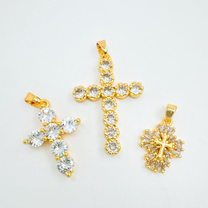 Wholesale Rock Sugar Cross Necklace Gold Plated Copper Fashion Accessory