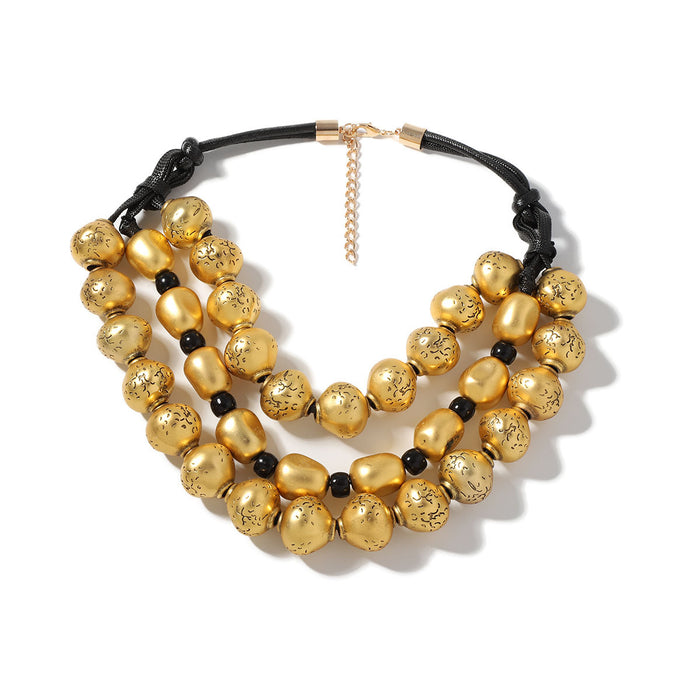 Wholesale three-layer golden beads handmade rope necklace style