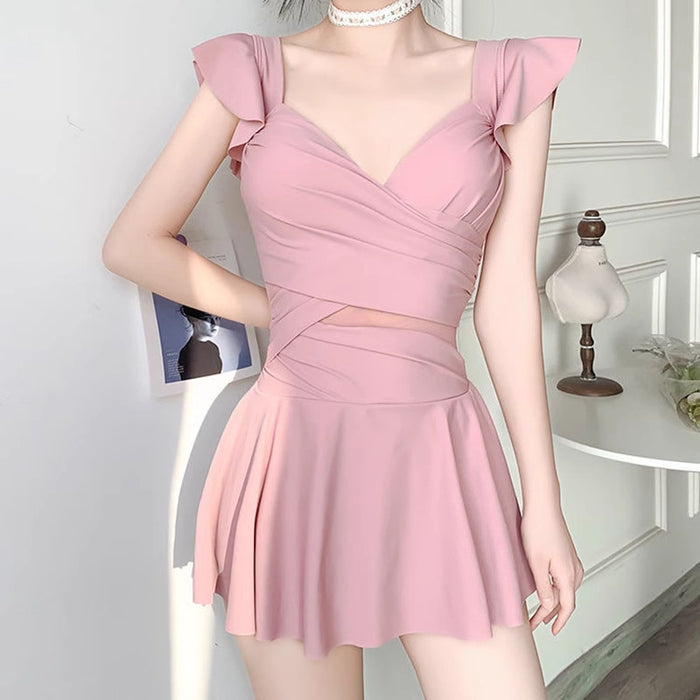 Wholesale Swimsuit one-piece conservative skirt style covers the belly, making you slim and high-end sexy