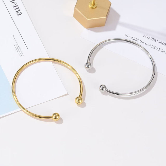 Wholesale Simple and versatile smooth surface bracelet, silver plated bracelet, C-shaped double bead adjustable size