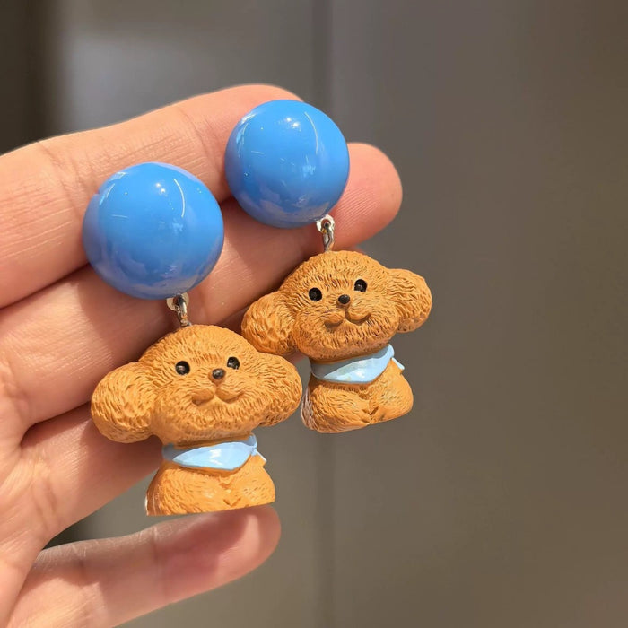 Wholesale Handmade Silver Needle  Personality Blue Ball Puppy cute