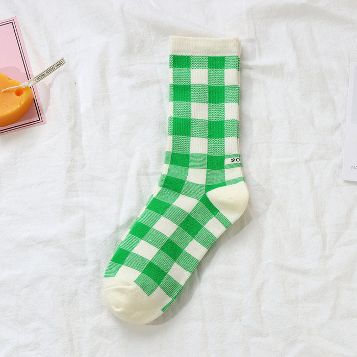 Wholesale British plaid socks, mid length socks, cotton socks, blue plaid sports socks, fashionable socks