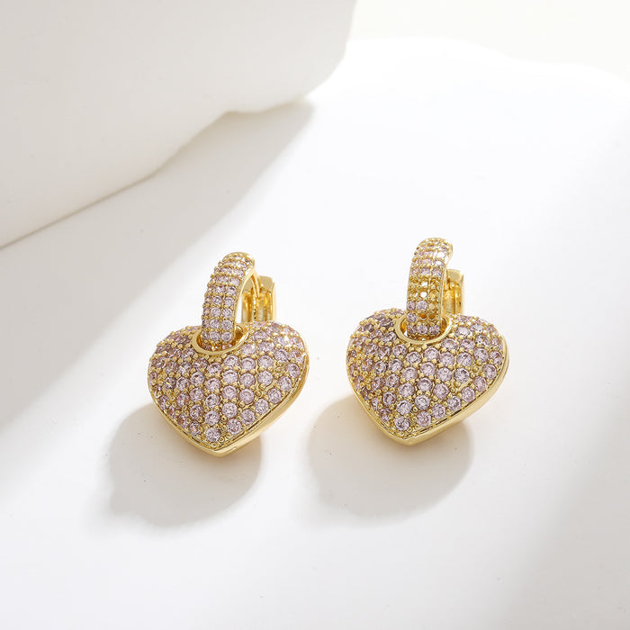 Wholesale Light luxury, high-end temperament, retro colored zircon heart-shaped heart earrings, earrings, earrings, ear buckles