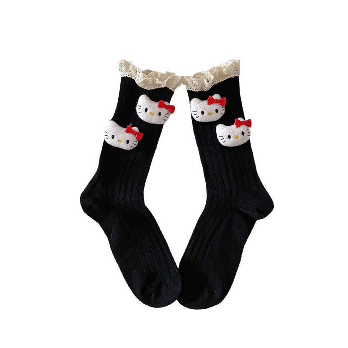 Wholesale Cat lace socks autumn and winter pile socks sweet girl tube socks