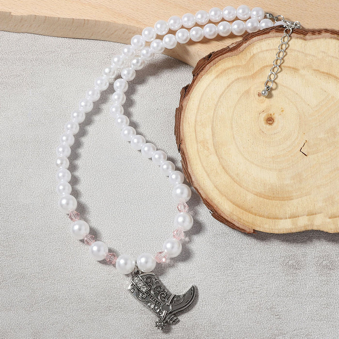 Wholesale Alloy Boots Pendant Imitation Pearl Women Necklace