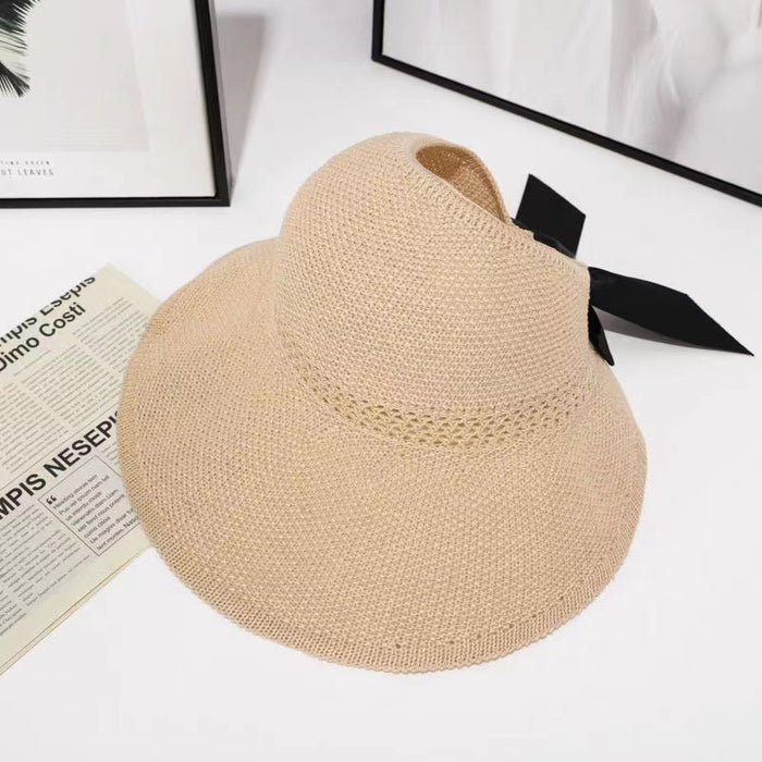Wholesale Foldable empty top bow hollow breathable sun hat outdoor beach sun hat