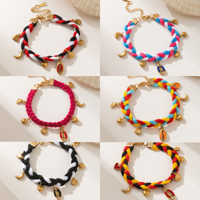 Wholesale New Stainless Steel Ocean Shell Bracelet Hand Woven Titanium Steel Heart shaped Holiday Rope Ornament