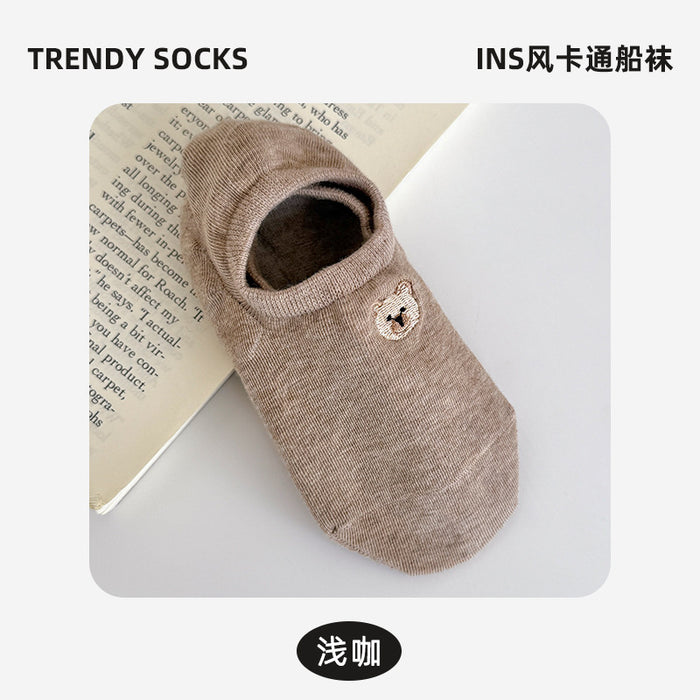 Wholesale Ship Socks Cute Cartoon Embroidered Short Socks Thin Anti slip Silicone Shallow Socks Invisible Socks