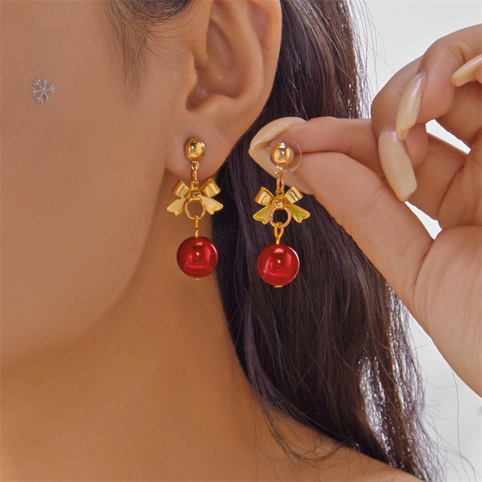 Wholesale Electroplated Alloy Bow Tassel Bell Earrings Christmas Jewelry Accessory